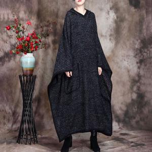 Big  Pockets Long Cape Coat Woolen Large Hooded Kaftan