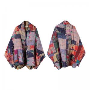 Folk Fashion Designer Padded Jacket Printed Cotton Linen Quilted Coat