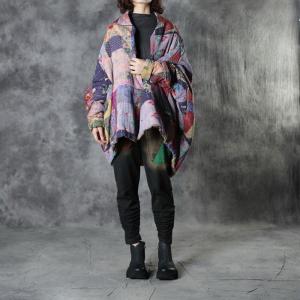 Folk Fashion Designer Padded Jacket Printed Cotton Linen Quilted Coat