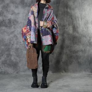 Folk Fashion Designer Padded Jacket Printed Cotton Linen Quilted Coat