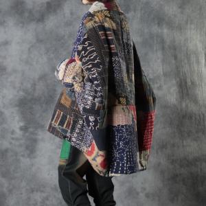 Japanese Style Oversized Winter Puffer Printed Short Padded Coat