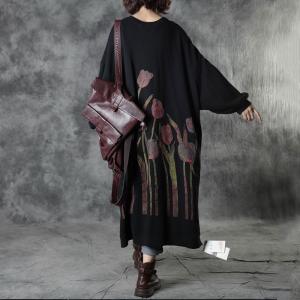 Reversible Cotton Long Sweatshirt Dress Plus Size Black Printed Tshirt Dress