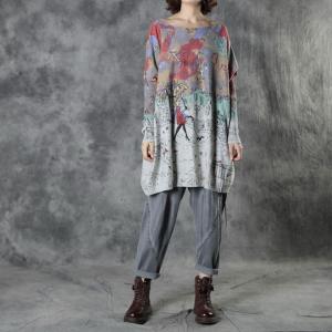 Casual Style Character Printed Sweater Wool Blend Gray Knit Clothes