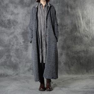 Korean Office Gray Long Coat Single-Breasted Womens Winter Coats