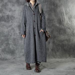 Korean Office Gray Long Coat Single-Breasted Womens Winter Coats