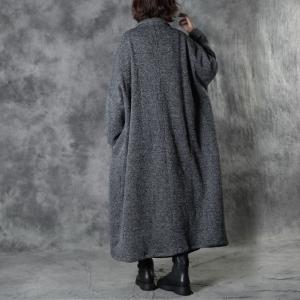 Korean Office Gray Long Coat Single-Breasted Womens Winter Coats