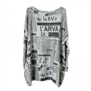 Newspaper Lookalike Letter Pullover Sweater Wool Blend Tunic Sweater