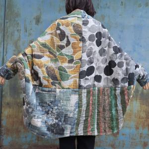 Polka Dot and Floral Kimono Coat Oversized Quilted Puffer Coat