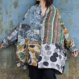 Polka Dot and Floral Kimono Coat Oversized Quilted Puffer Coat