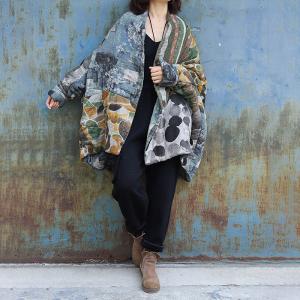 Polka Dot and Floral Kimono Coat Oversized Quilted Puffer Coat