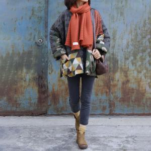 Japanese Style Dotted Quilted Coat Cotton Linen Kimono Jacket