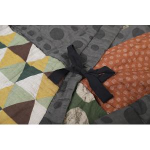 Japanese Style Dotted Quilted Coat Cotton Linen Kimono Jacket