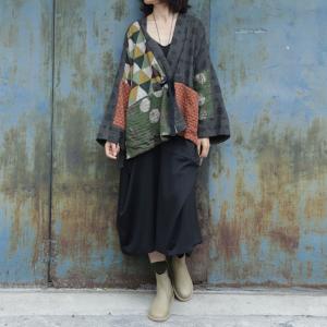 Japanese Style Dotted Quilted Coat Cotton Linen Kimono Jacket