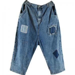 Street Fashion Patchwork 90s Mom Jeans Denim Ripped Cropped Jeans