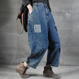 Street Fashion Patchwork 90s Mom Jeans Denim Ripped Cropped Jeans