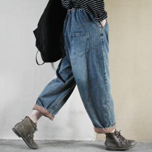 Contrast Colored Winter Cuffed Jeans Womens Thick Baggy Jeans