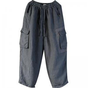 Pocket Decoration Cozy Cotton Linen Pants Loose Pull-On Pants