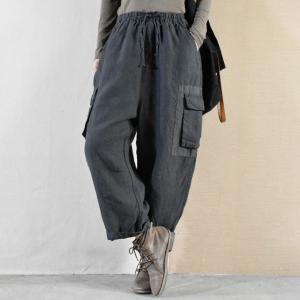 Pocket Decoration Cozy Cotton Linen Pants Loose Pull-On Pants