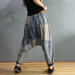 Trendy Patchwork Light Wash Jeans Baggy Korean Harem Jeans