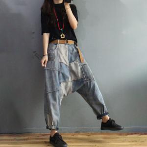 Trendy Patchwork Light Wash Jeans Baggy Korean Harem Jeans