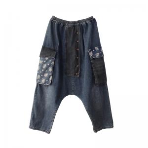 Printed Pocket Harem Jeans Button Fly Denim Hippie Pants