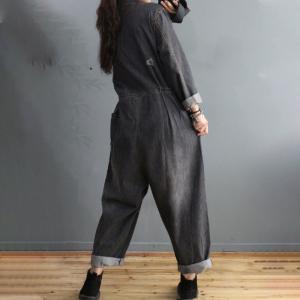 Button Down Long Sleeve Coveralls Stonewash Large Jean Jumpsuits