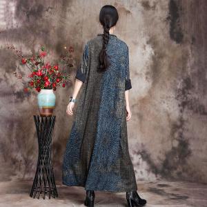 Printed Loose Cashmere Sweater Dress Stand Collar Winter Dress