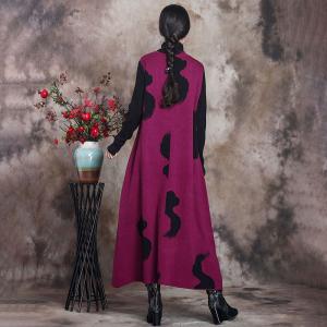 Bright Colored High Neck Jumper Dress Loose Winter Elegant Dress