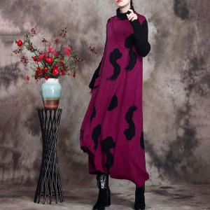 Bright Colored High Neck Jumper Dress Loose Winter Elegant Dress