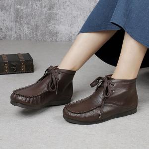 Hand Sewing Desert Boots Women Cowhide Leather Ankle Boots