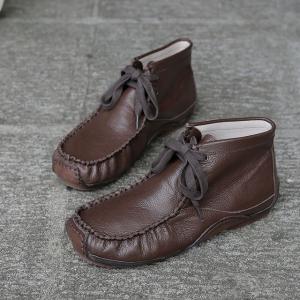 Low Heel Lace Up Short Boots Casual Sheepskin Leather Handmade Shoes