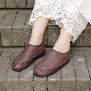 Handmade Sewing Penny Loafers Women Slip-On Granny Shoes