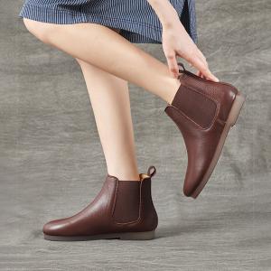 Calf Leather Chelsea Booties Womens Low Heel Ankle Boots