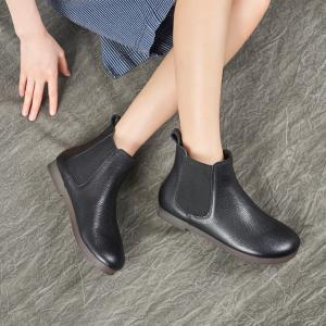 Calf Leather Chelsea Booties Womens Low Heel Ankle Boots