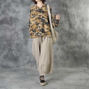 Casual Style Mustard Camo Hoodie Cotton Oversized Hooded T Shirt