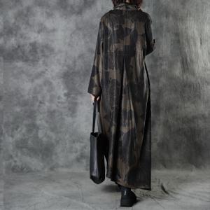 Asymmetrical Black Printed Waterfall Dress Cozy Suede Designer Dress