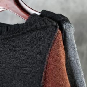 Contrast Colored V-neck Sweater Dress Plus Size Winter Midi Dress