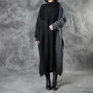 Contrast Colored V-neck Sweater Dress Plus Size Winter Midi Dress
