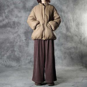 Dark Khaki Womens Duck Down Coat Front Zip Loose Padded Coat