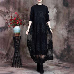 Long Sleeve Flowers Applique Dress Elegant Lace Dress