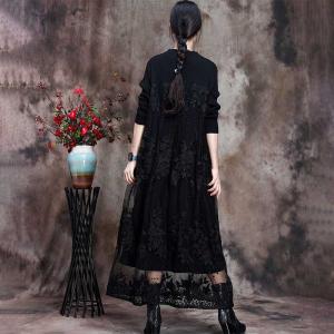 Long Sleeve Flowers Applique Dress Elegant Lace Dress