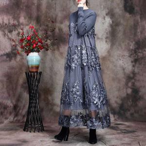 Long Sleeve Flowers Applique Dress Elegant Lace Dress
