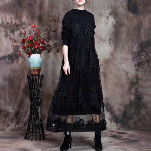 Long Sleeve Flowers Applique Dress Elegant Lace Dress