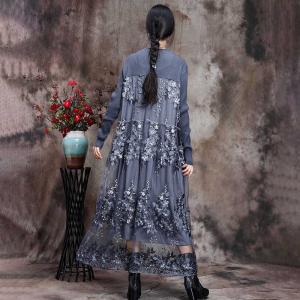 Long Sleeve Flowers Applique Dress Elegant Lace Dress