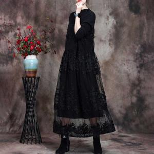 Long Sleeve Flowers Applique Dress Elegant Lace Dress