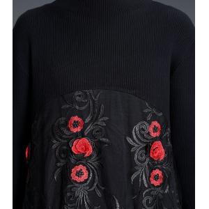 Church Fashion Black Embroidered Dress Long Sleeve Gauze Dress
