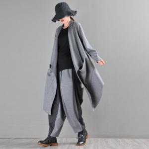 Shawl Collar Gray Outerwear Asymmetrical Designer Waterfall Cardigan