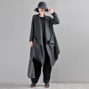 Big Pockets Black Shawl Collar Cardigan Customized Designer Coat