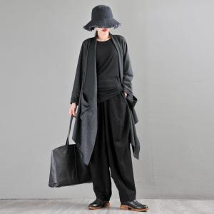 Big Pockets Black Shawl Collar Cardigan Customized Designer Coat