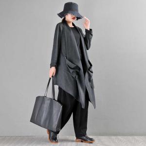 Big Pockets Black Shawl Collar Cardigan Customized Designer Coat